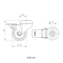 Zwenkwiel 50mm met rem - Zwart